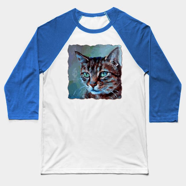 Cute Impressionism Tabby Cat Baseball T-Shirt by jdunster